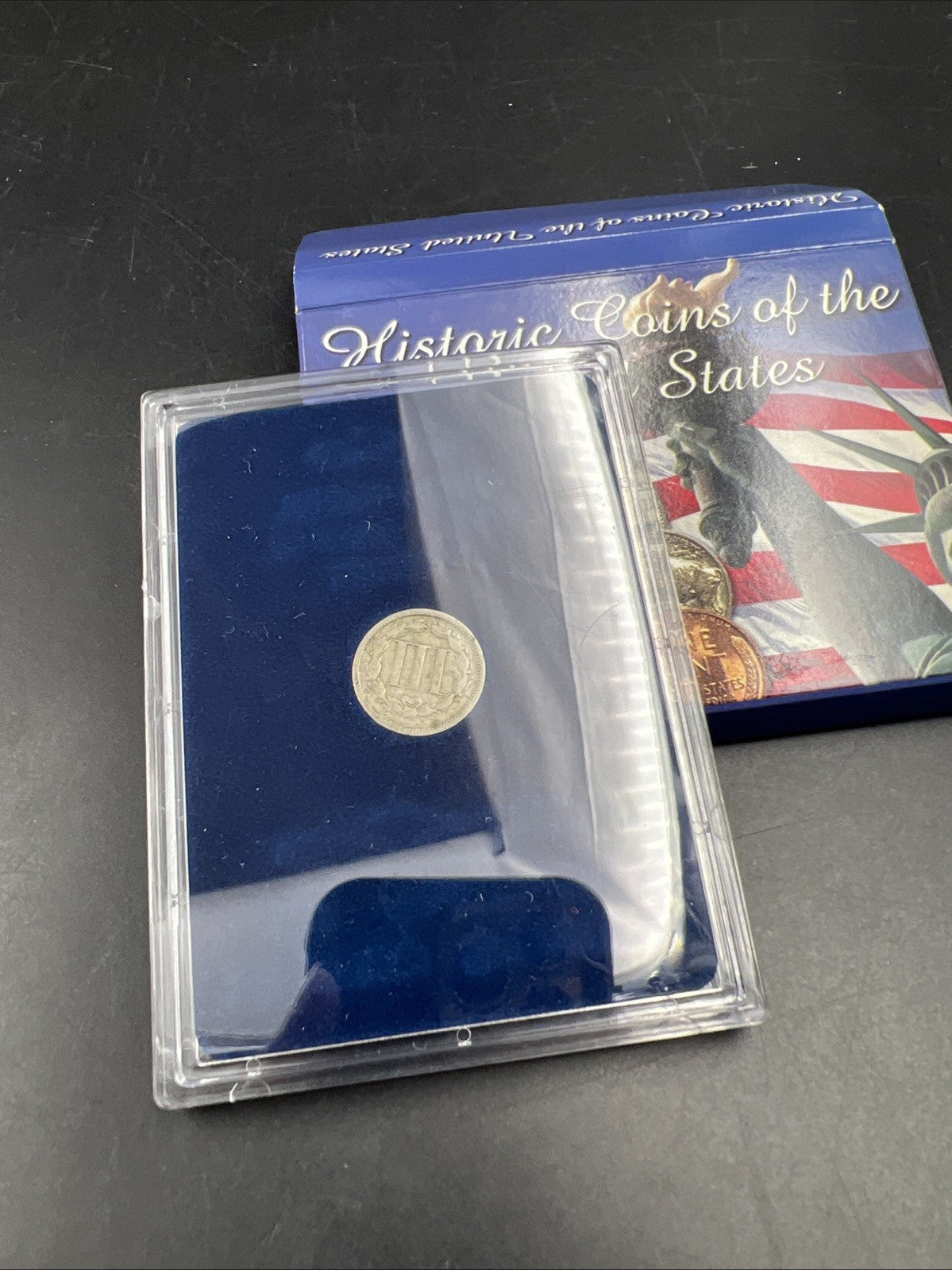 1865 3c Three Cent Nickel Coin CH VG Very Good / Fine in USA Flag Display Card