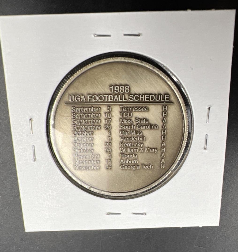 NCAA Football 1988 Vince Dooley Silver Anniversary UGA Bulldogs Schedule Medal