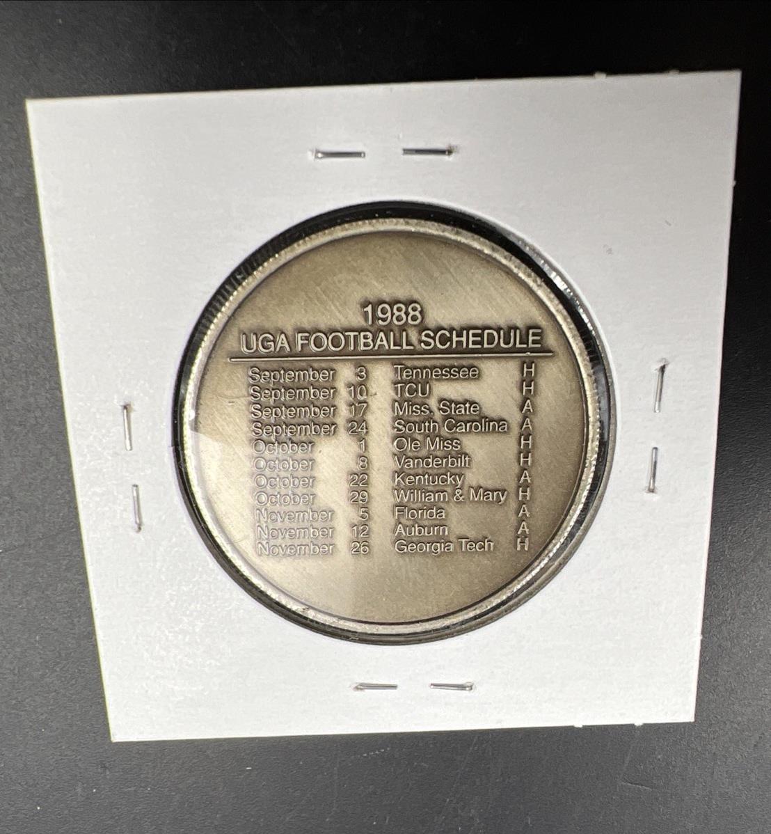 NCAA Football 1988 Vince Dooley Silver Anniversary UGA Bulldogs Schedule Medal