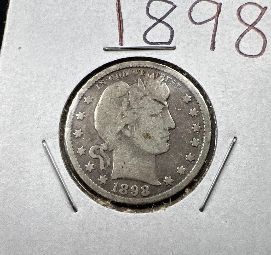 1898 P 25c Barber Silver Quarter Coin CH VG Very Good Circulated SKU#A