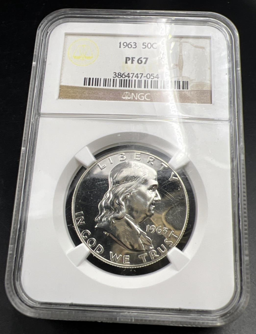 1963 50c Franklin Silver Half Dollar Coin PF67 Gem Proof NGC Used Case #054