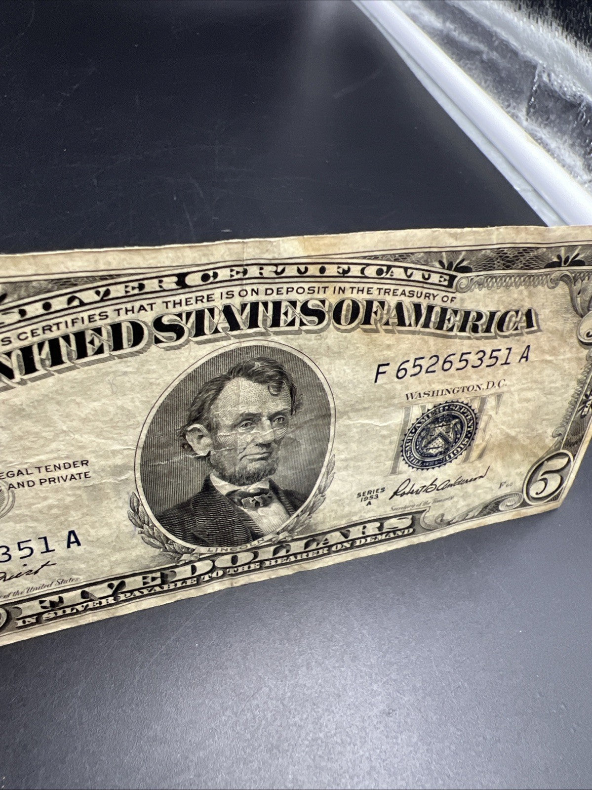 1953 A $5 Five Dollar Silver Certificate Blue Seal Bill VF Details Stain #51