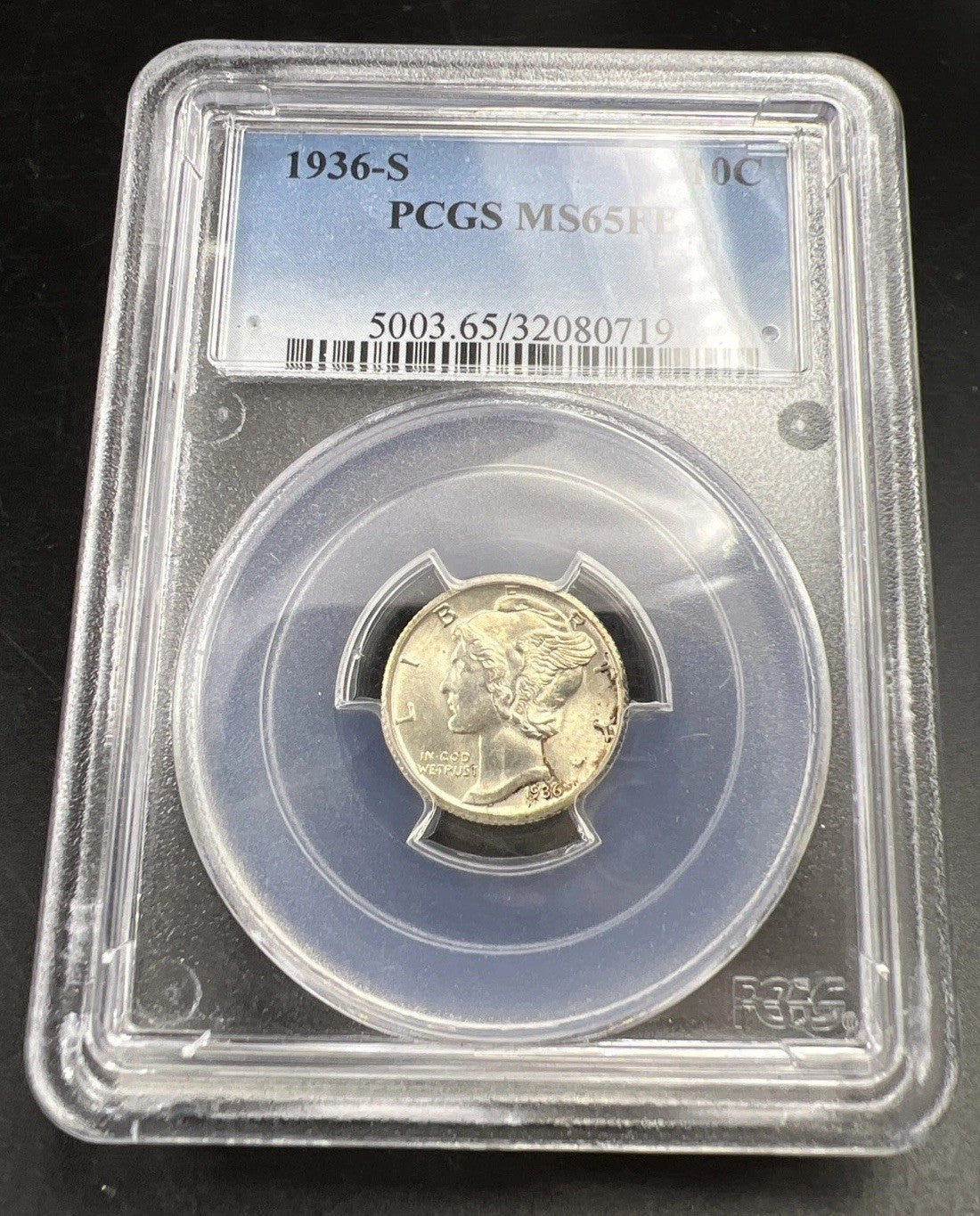1936 S 10c Mercury Silver Dime Coin PCGS MS65 FB Gel BU UNC Full Band