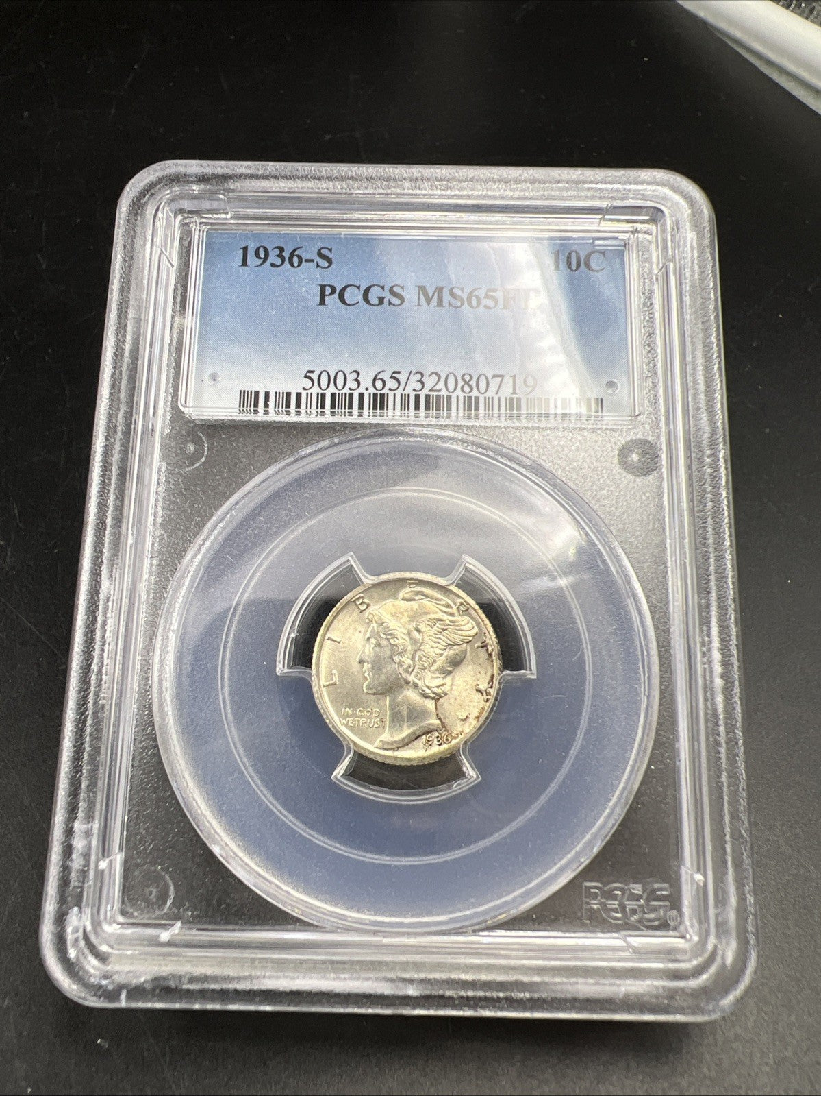 1936 S 10c Mercury Silver Dime Coin PCGS MS65 FB Gel BU UNC Full Band