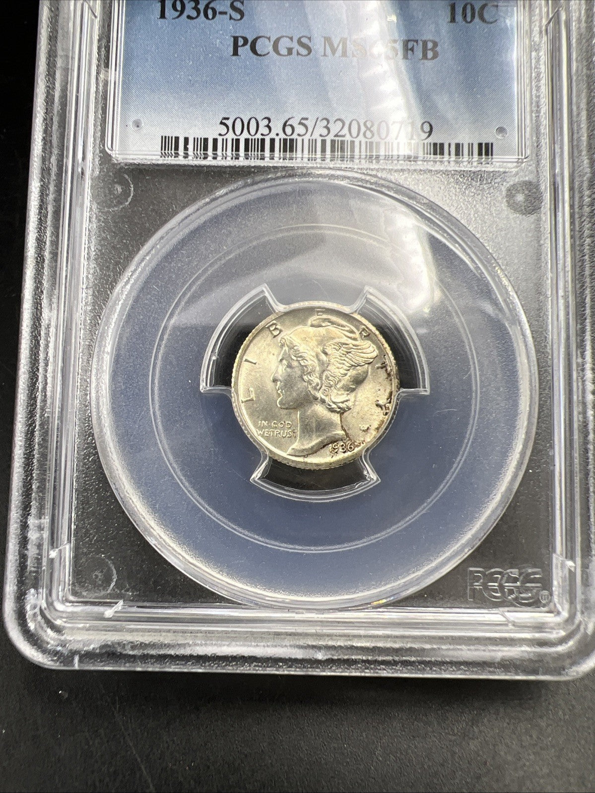 1936 S 10c Mercury Silver Dime Coin PCGS MS65 FB Gel BU UNC Full Band