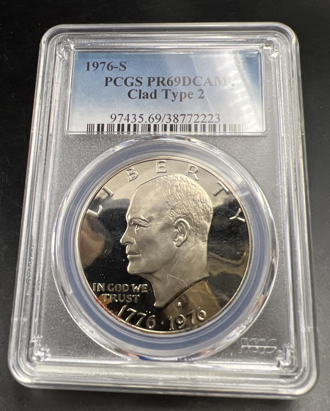 1976 S Proof Clad Type 2 Ike Eisenhower Dollar Coin PR69 DCAM Toned Spot #23