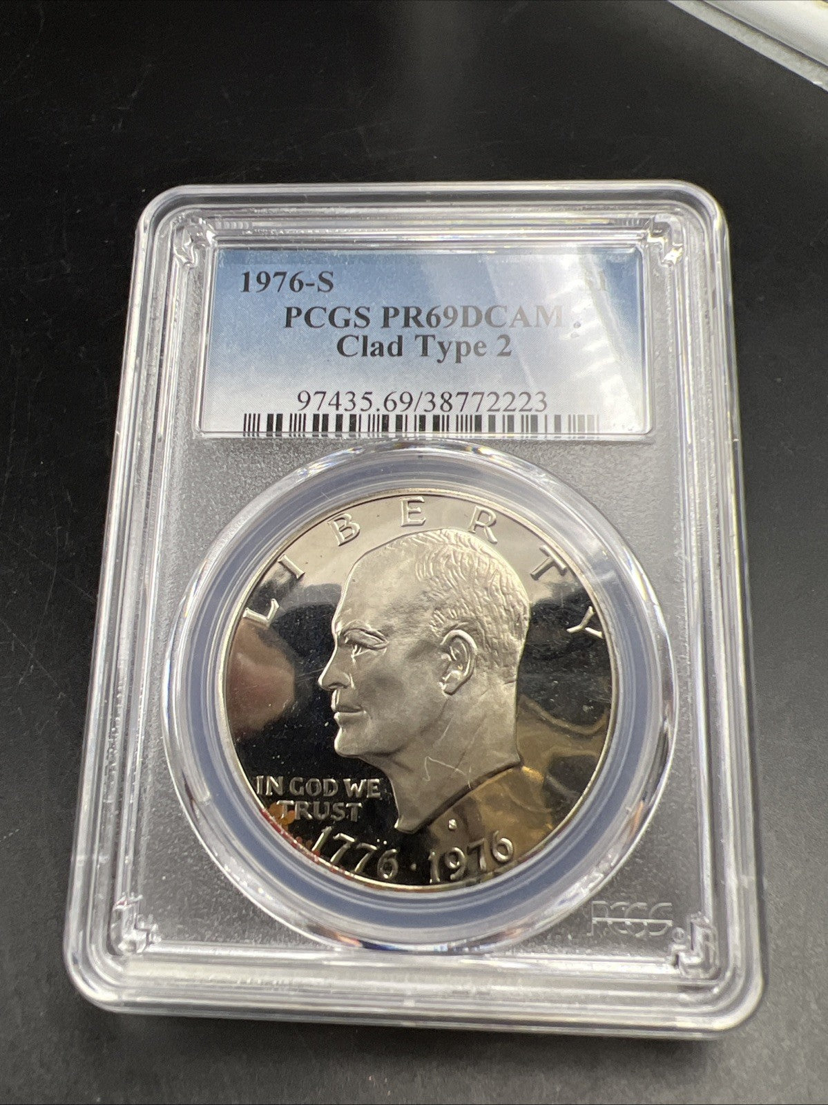 1976 S Proof Clad Type 2 Ike Eisenhower Dollar Coin PR69 DCAM Toned Spot #23