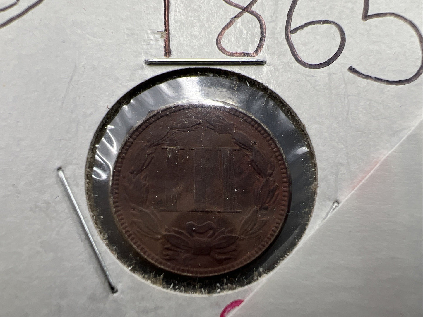 1865 3c Three Cent Nickel Coin Fine Details Rusted Environmental Damage Ugly #A