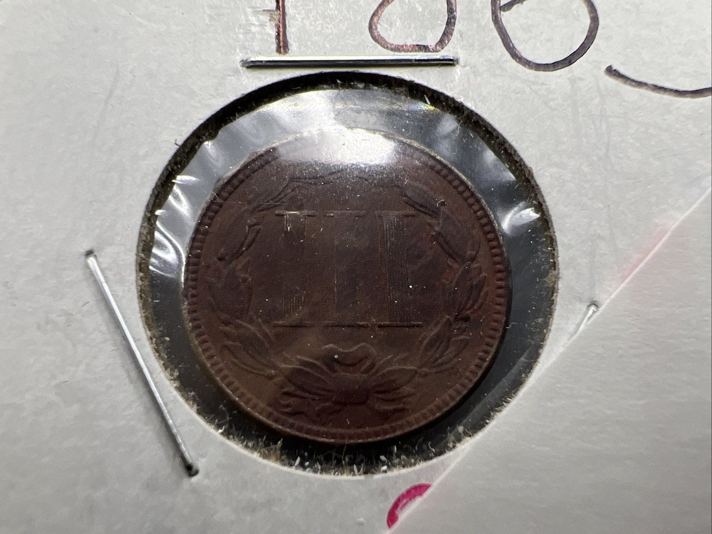 1865 3c Three Cent Nickel Coin Fine Details Rusted Environmental Damage Ugly #A