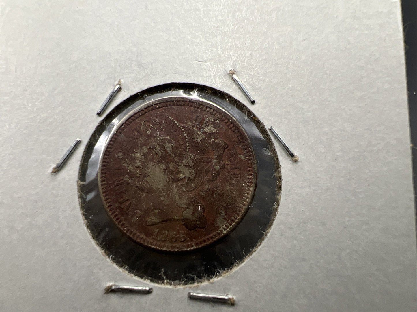 1865 3c Three Cent Nickel Coin Fine Details Rusted Environmental Damage Ugly #A