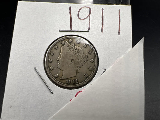 1911 Liberty V Nickel Variety Coin Choice VF Very Fine Circ SKU #A