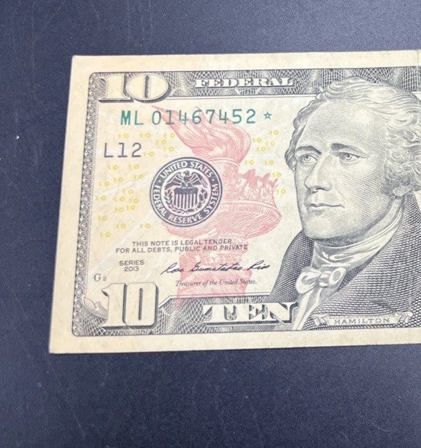 2013 * Star $10 FRN Federal Reserve Note Choice VF Very Fine #452
