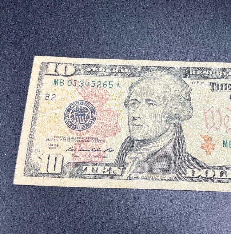 2013 * Star $10 FRN Federal Reserve Note Choice VF Very Fine #265