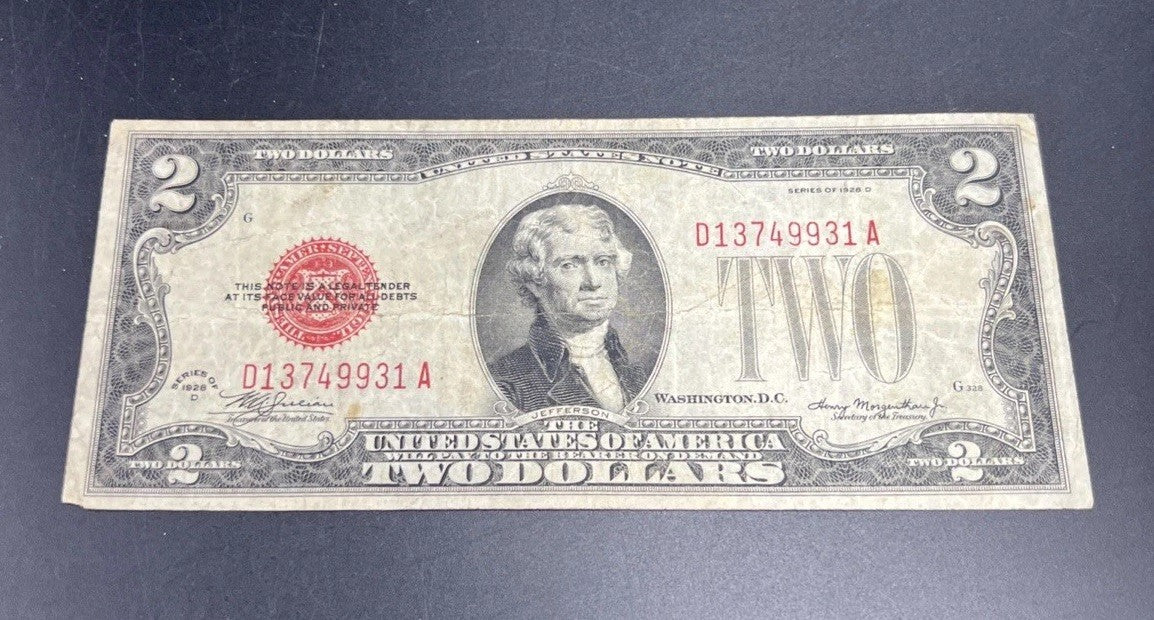 1928 D $2 USN United States Note Red Seal Legal Tender CH VG / Fine #931