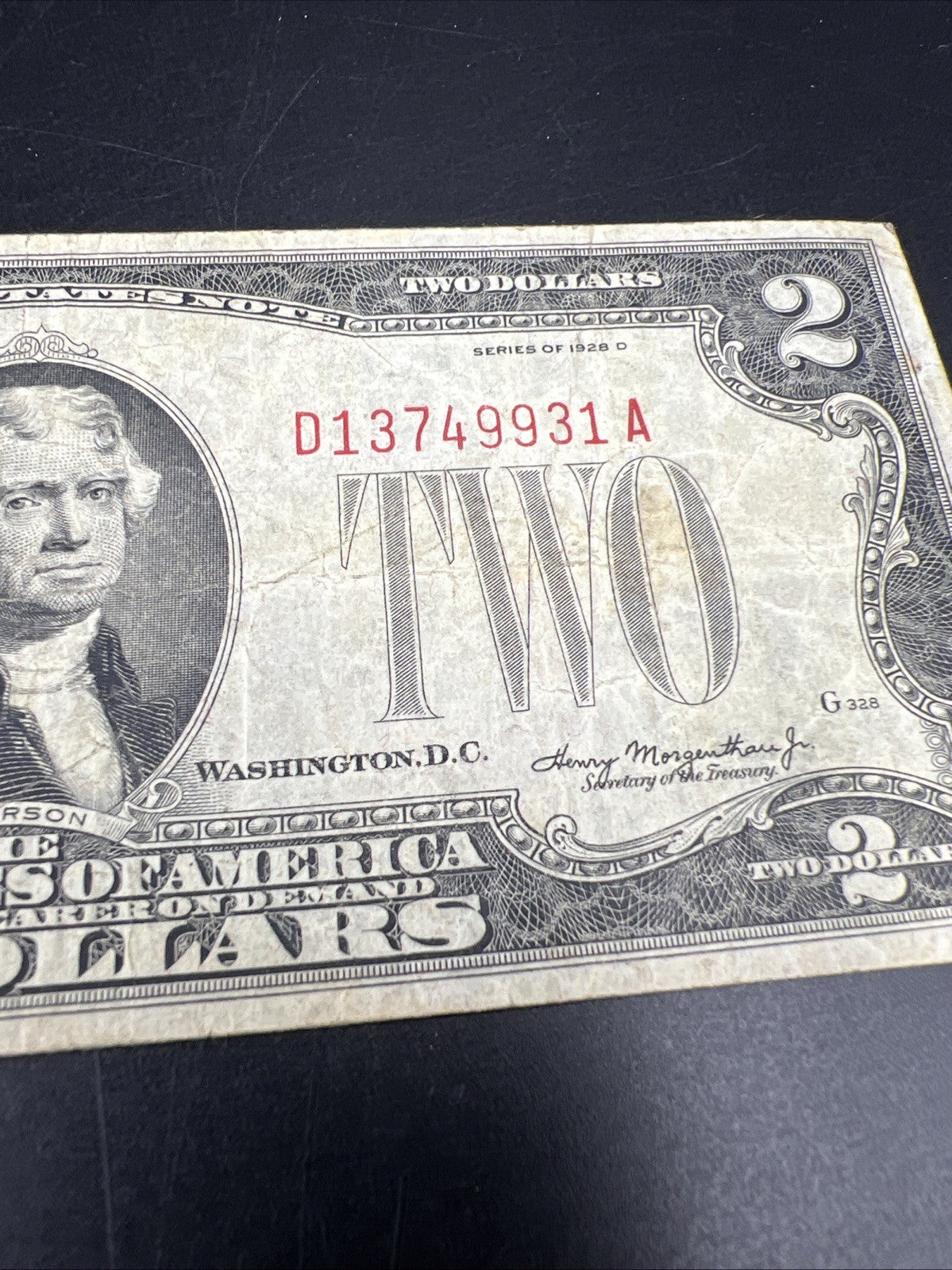 1928 D $2 USN United States Note Red Seal Legal Tender CH VG / Fine #931