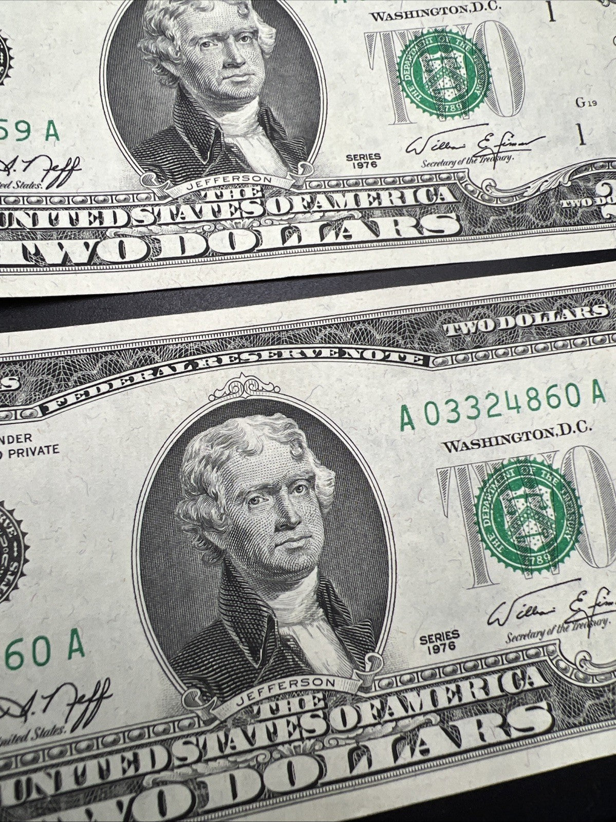 5 Consecutive 1976 $2 Two Dollar FRN Federal Reserve Notes District A UNC #860