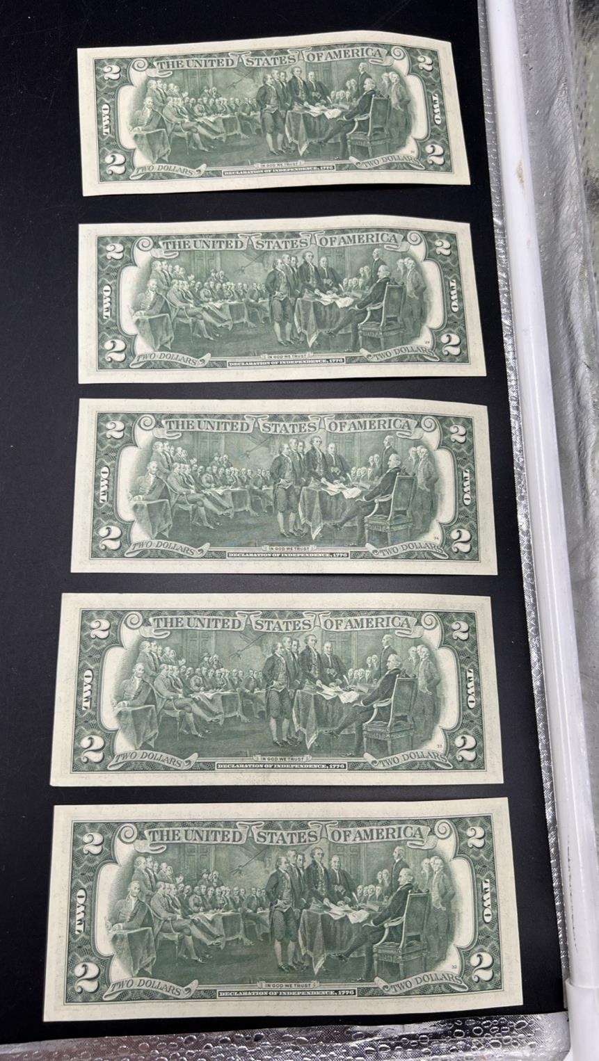 5 Consecutive 1976 $2 Two Dollar FRN Federal Reserve Notes District A UNC #860