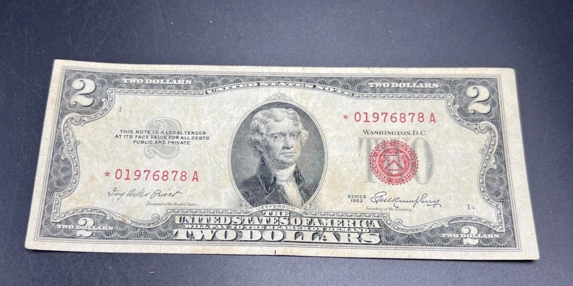 1953 * Star $2 USN United States Note Legal Tender Bill Choice Fine Circ #878