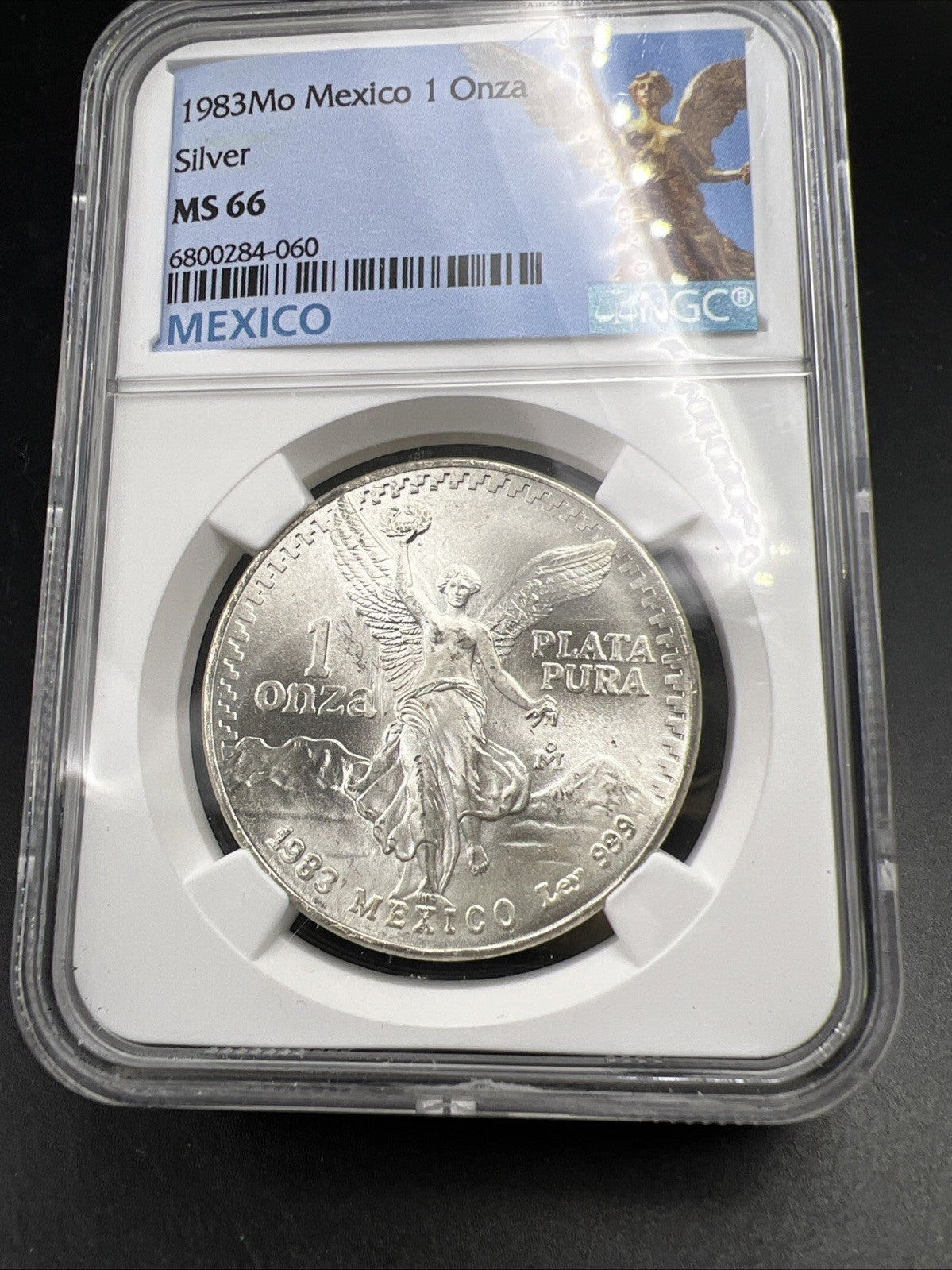 1983 Mo Mexico 1 Oz Silver Libertad Coin Gem BU Certified NGC MS66 Statue Holder