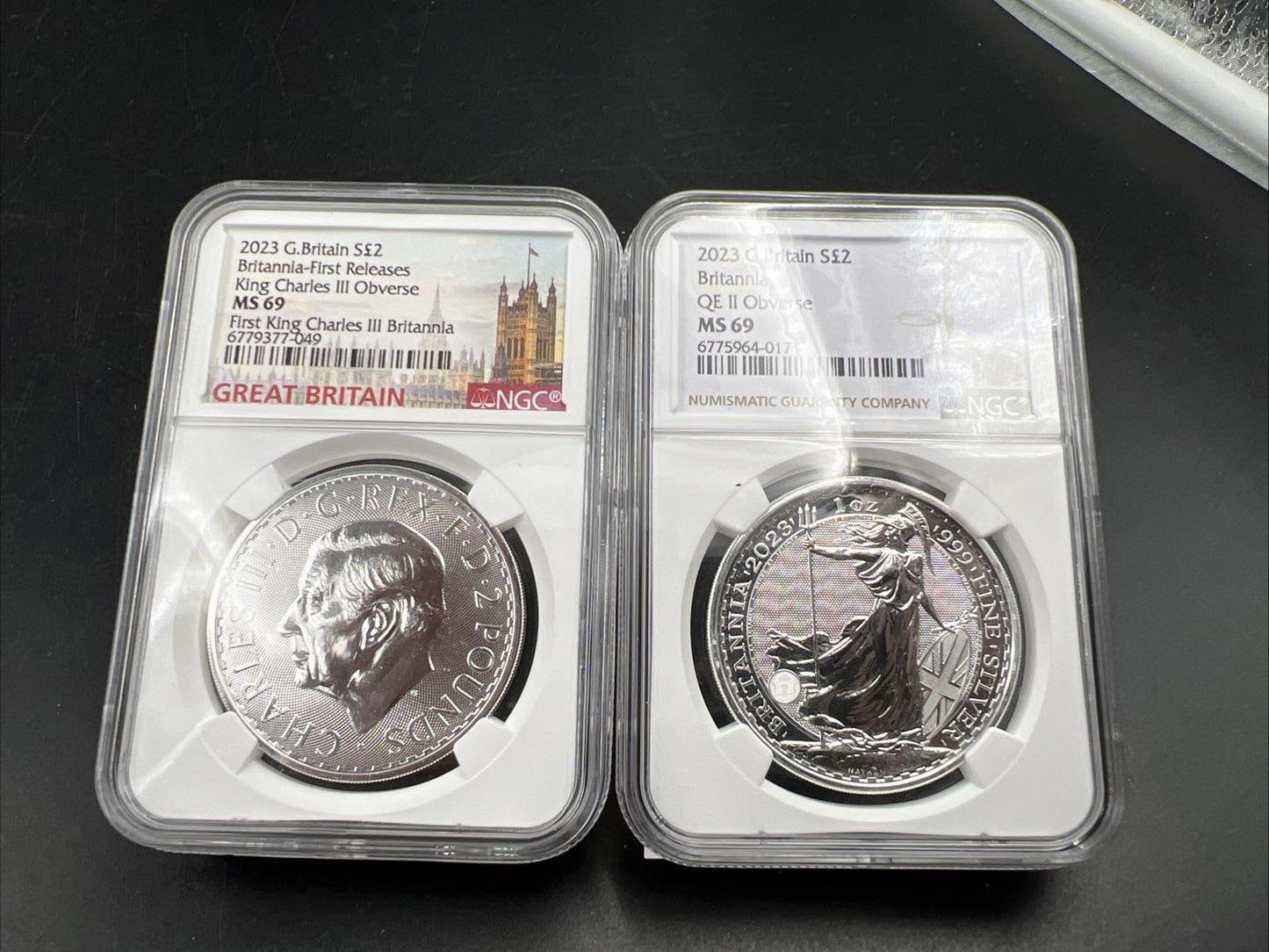 2 Coin Set 2023 Britannia NGC MS69 King Charles III Queen Elizabeth II