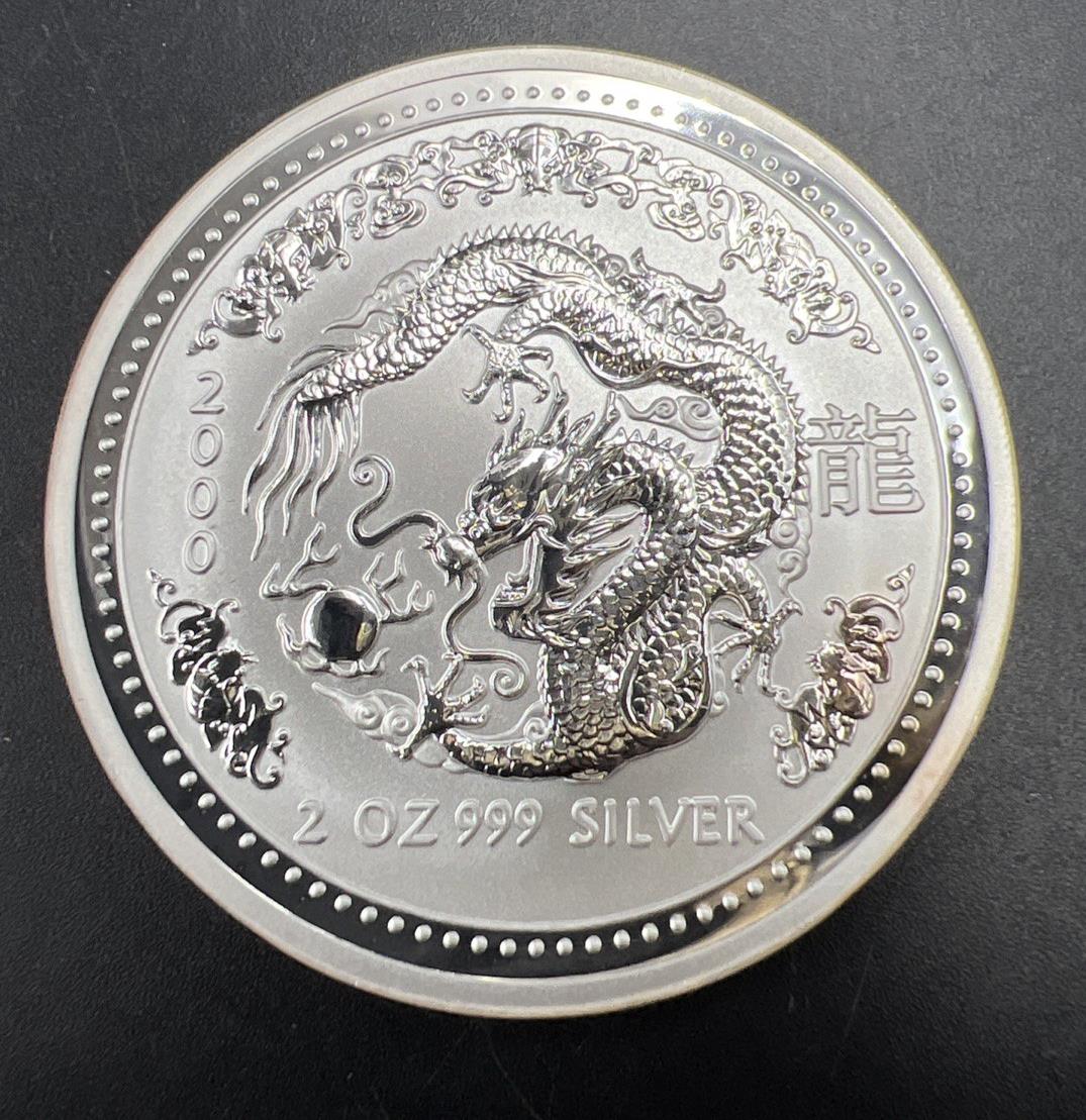 2000 2 Oz Silver Australian Lunar Dragon Coin Gem UNC SKU#A
