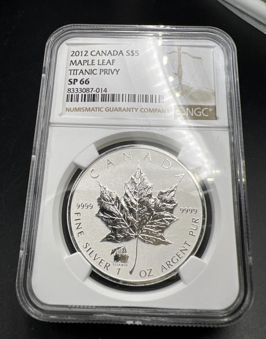 2012 Canada 1 Oz Silver Maple Leaf Titanic Privy NGC Gem UNC Certified SP66