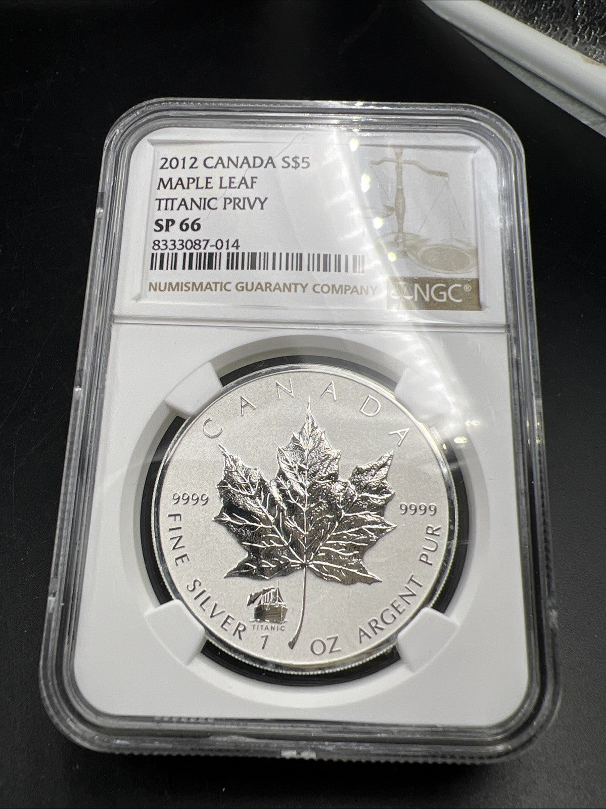 2012 Canada 1 Oz Silver Maple Leaf Titanic Privy NGC Gem UNC Certified SP66