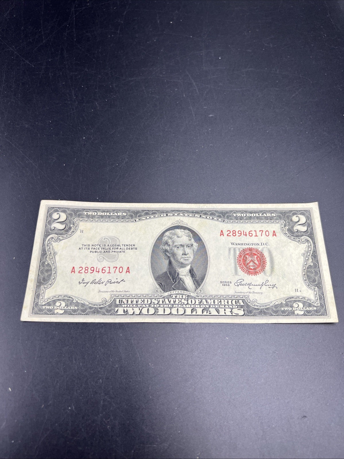 1953 $2 USN United States Note Legal Tender Bill VF Very Fine Circ #170