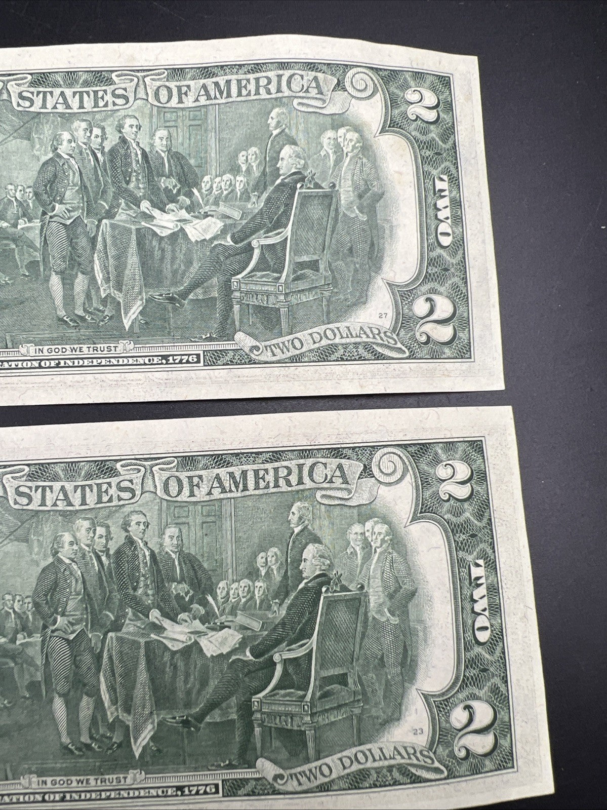 2 Consecutive 1976 $2 Bicentennial Two Dollar Federal Reserve Notes CH AU/ CU #A
