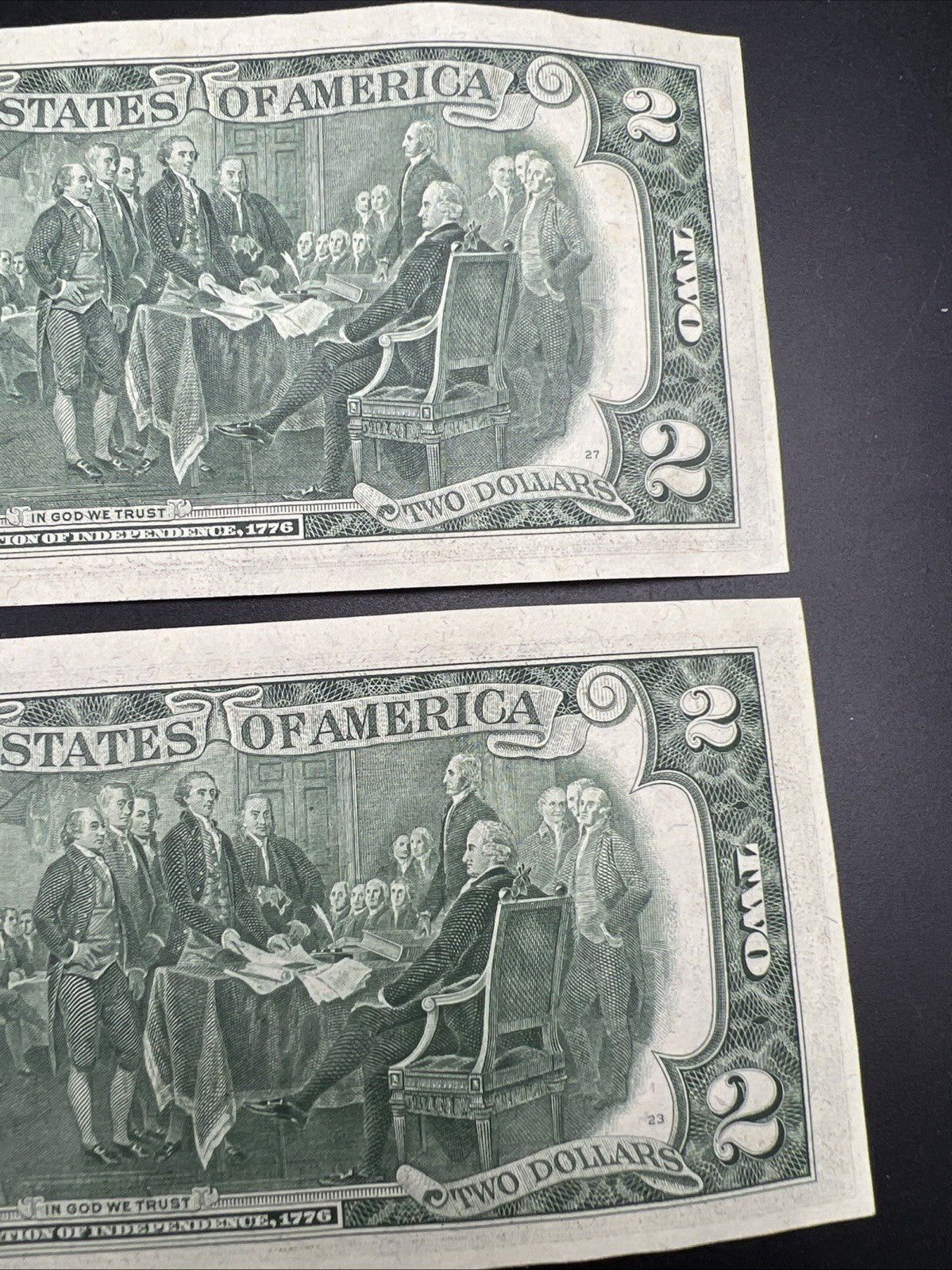 2 Consecutive 1976 $2 Bicentennial Two Dollar Federal Reserve Notes CH AU/ CU #A
