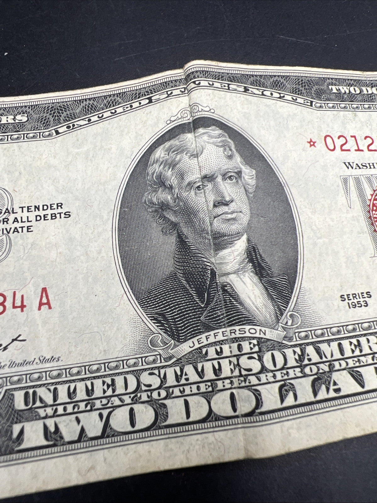 1953 * Star $2 Two Dollar United States Legal Tender Note VG Details Corner Torn