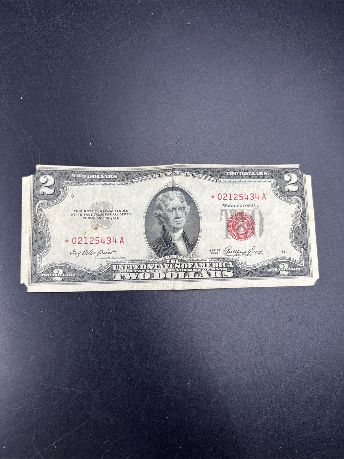 1953 * Star $2 Two Dollar United States Legal Tender Note VG Details Corner Torn