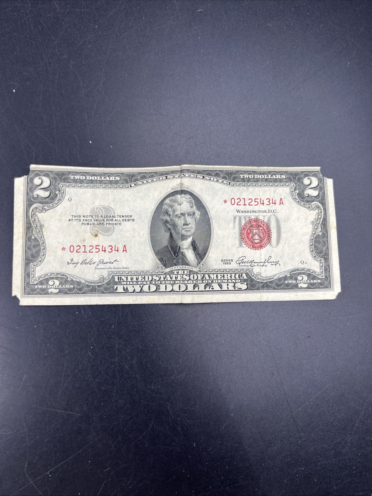 1953 * Star $2 Two Dollar United States Legal Tender Note VG Details Corner Torn