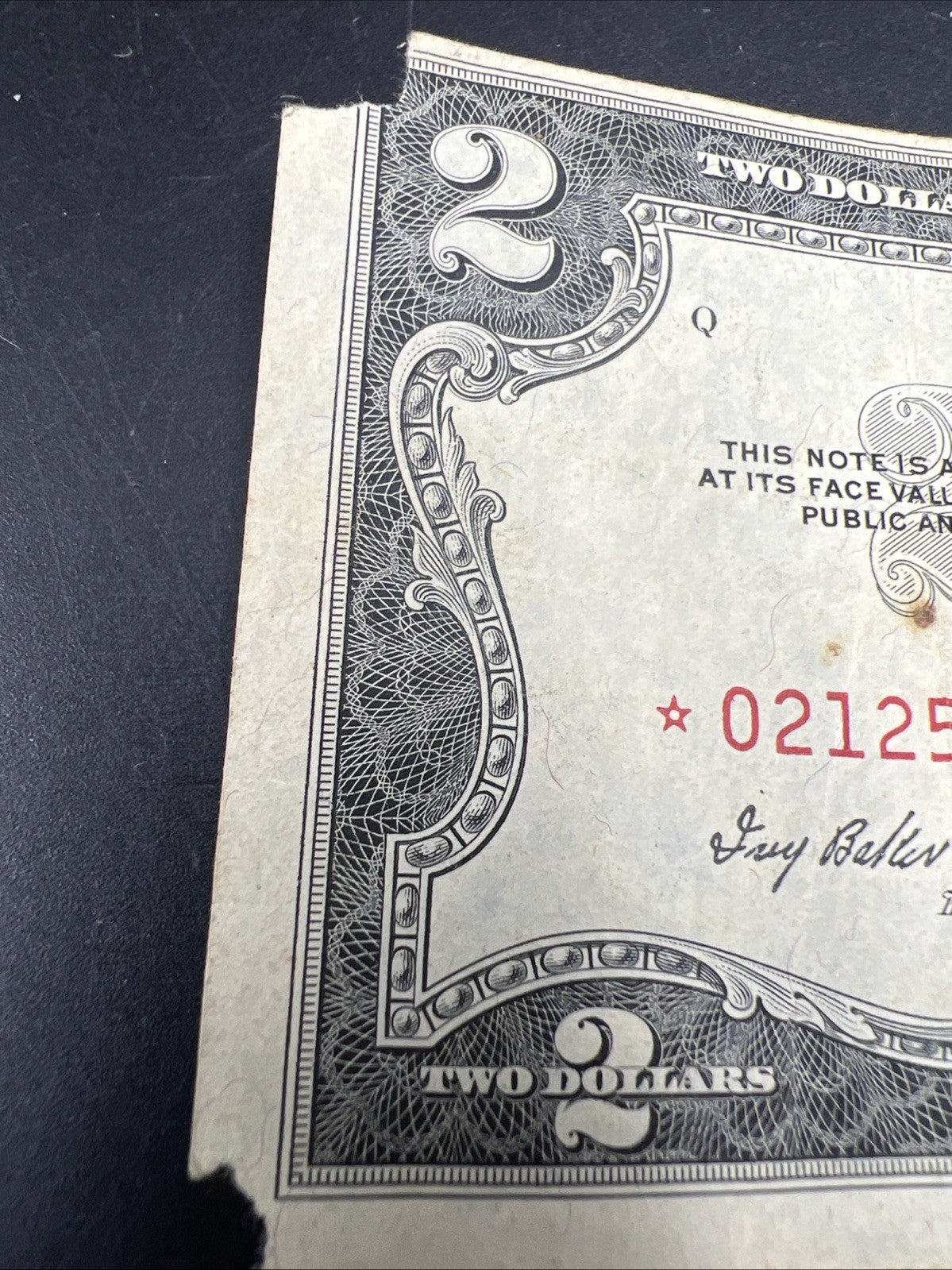 1953 * Star $2 Two Dollar United States Legal Tender Note VG Details Corner Torn