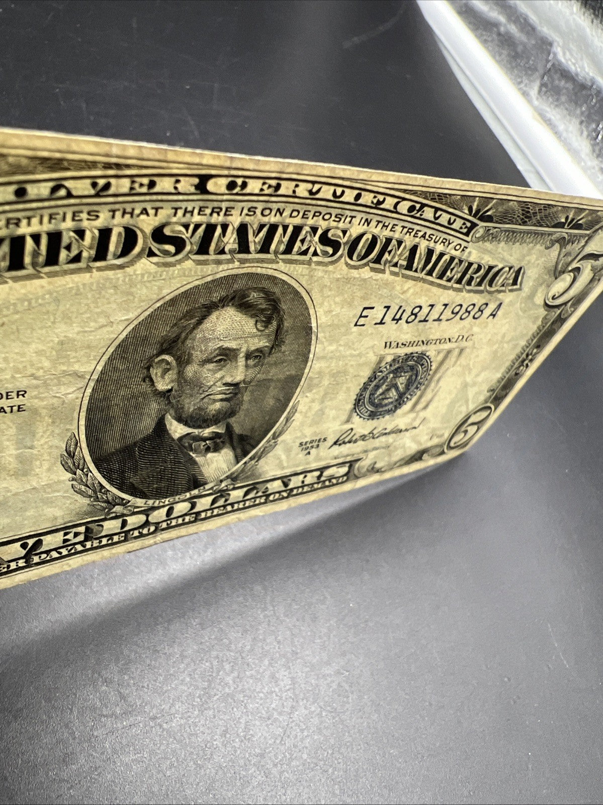 1953 A $5 Silver Certificate Note Blue Seal Bill VF Very Fine #988