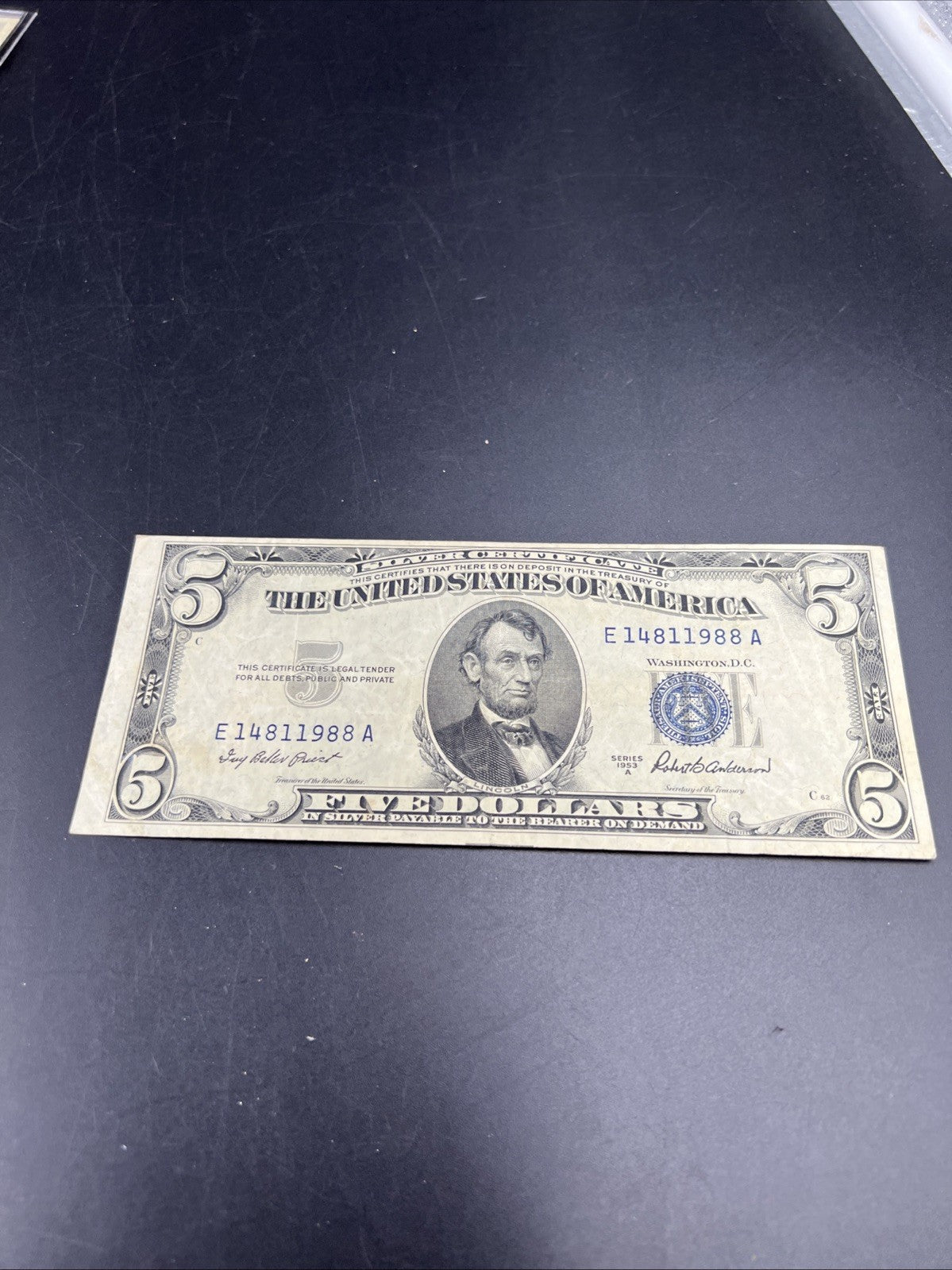 1953 A $5 Silver Certificate Note Blue Seal Bill VF Very Fine #988