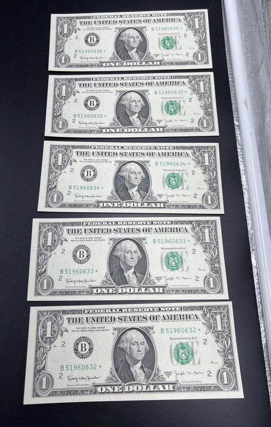 5 Consecutive 1963 B * Star FRN Barr Federal Reserve Notes CH UNC