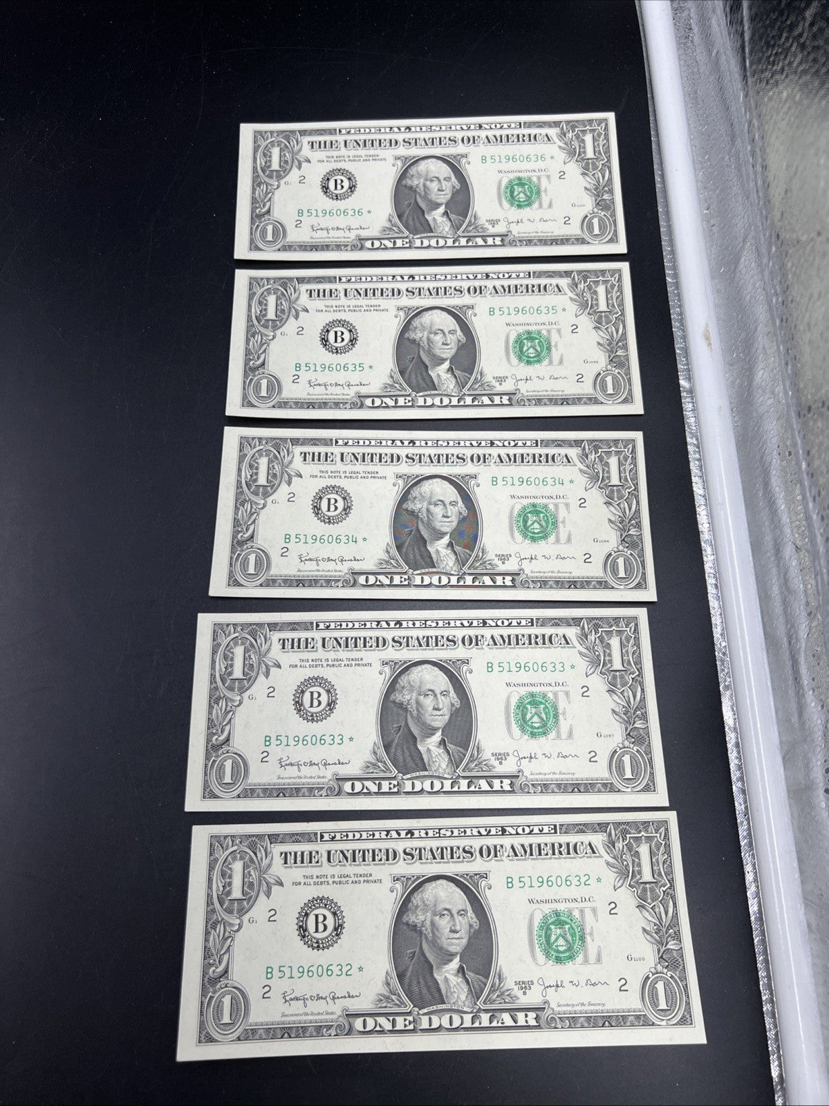 5 Consecutive 1963 B * Star FRN Barr Federal Reserve Notes CH UNC