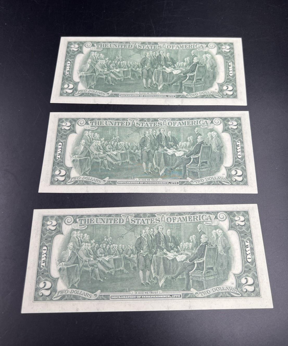 3 Consecutive 1976 $2 FRN Federal Reserve Notes Repeat Serial Numbers #22