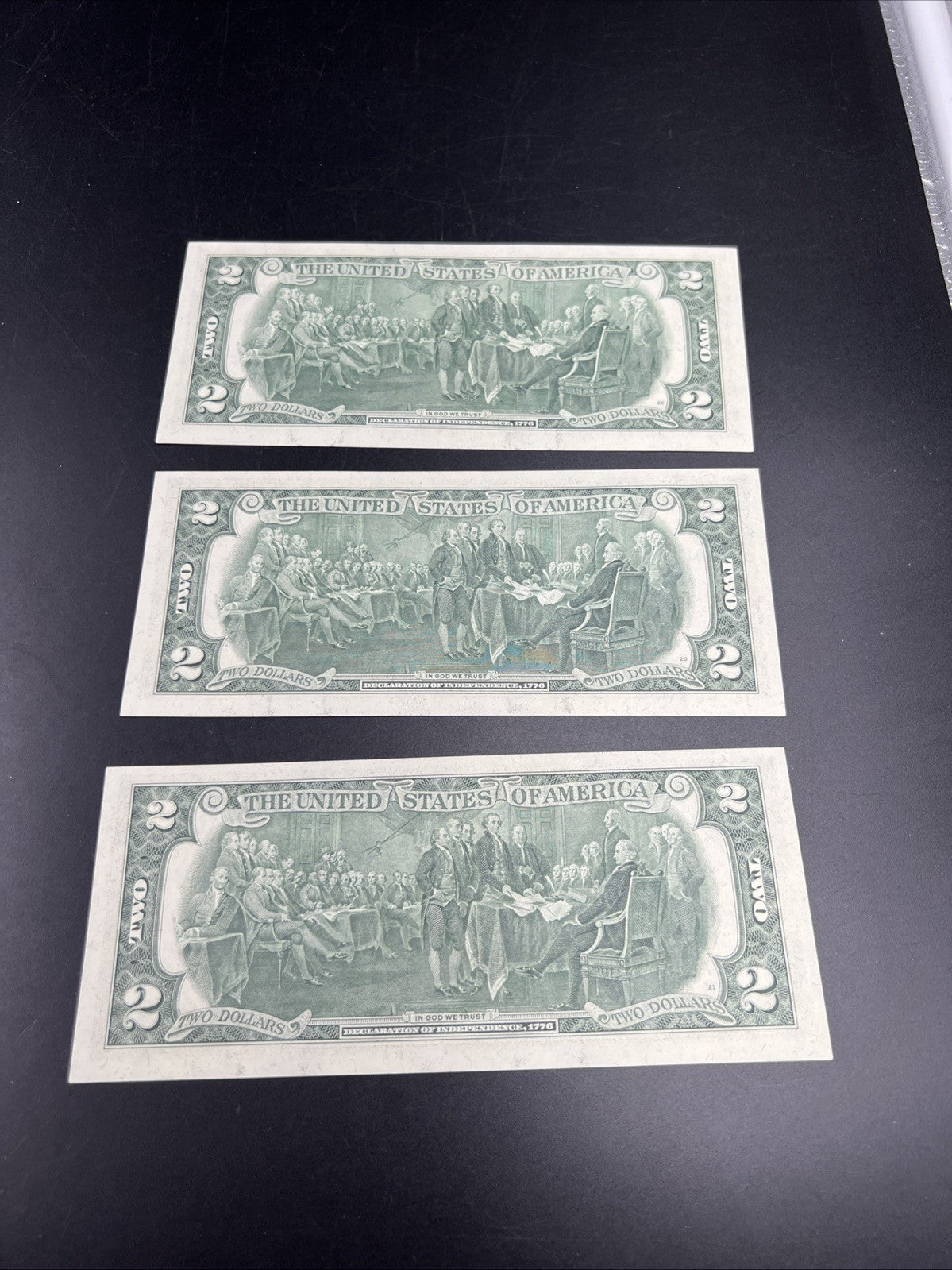 3 Consecutive 1976 $2 FRN Federal Reserve Notes Repeat Serial Numbers #22