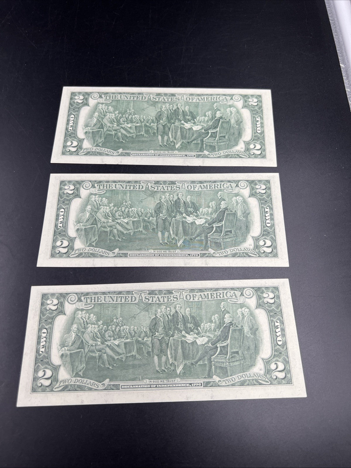 3 Consecutive 1976 $2 FRN Federal Reserve Notes Repeat Serial Numbers #22