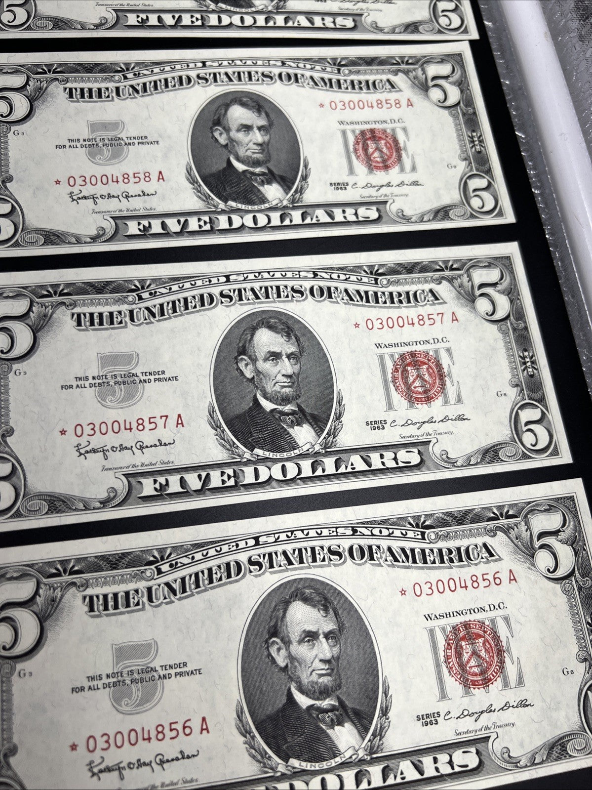 15 Consecutive * Star Note 1963 Five Dollar United States Legal Tender Bills UNC