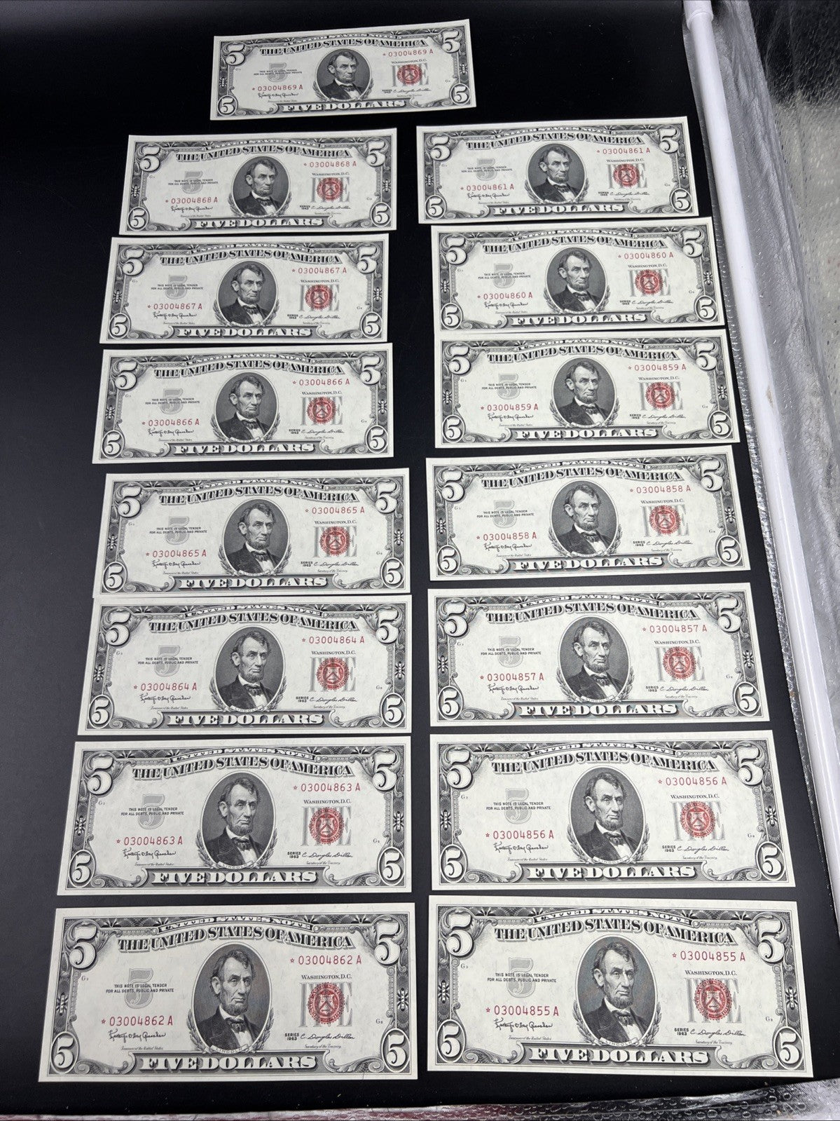15 Consecutive * Star Note 1963 Five Dollar United States Legal Tender Bills UNC