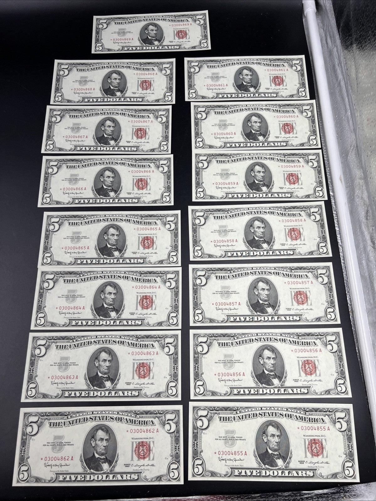 15 Consecutive * Star Note 1963 Five Dollar United States Legal Tender Bills UNC