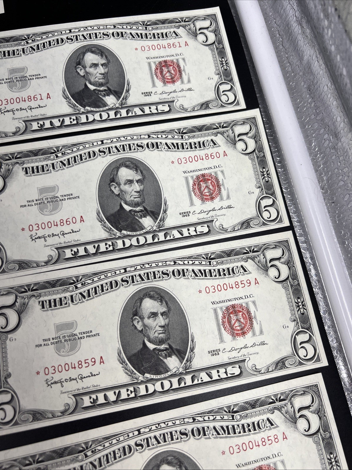 15 Consecutive * Star Note 1963 Five Dollar United States Legal Tender Bills UNC