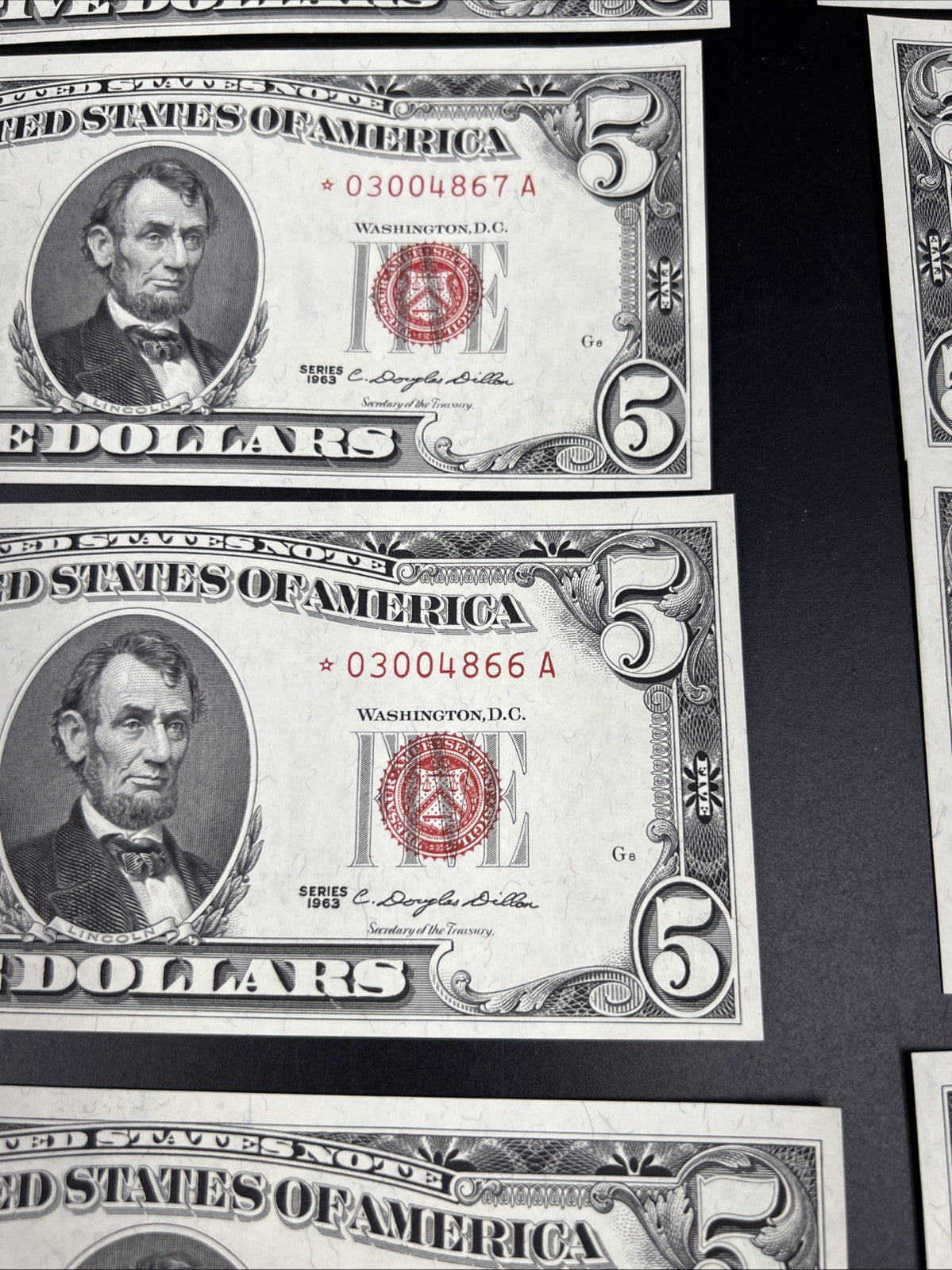 15 Consecutive * Star Note 1963 Five Dollar United States Legal Tender Bills UNC