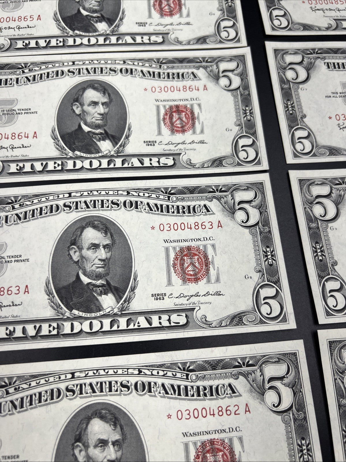 15 Consecutive * Star Note 1963 Five Dollar United States Legal Tender Bills UNC
