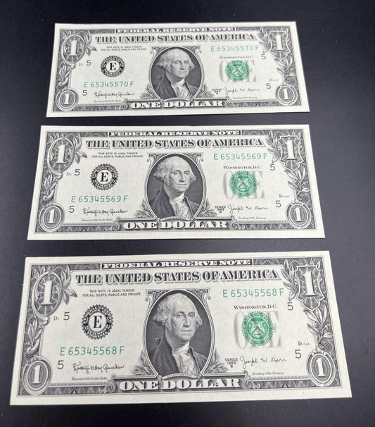 3 Consecutive 1963 B Barr $1 FRN Federal Reserve Notes UNC #68