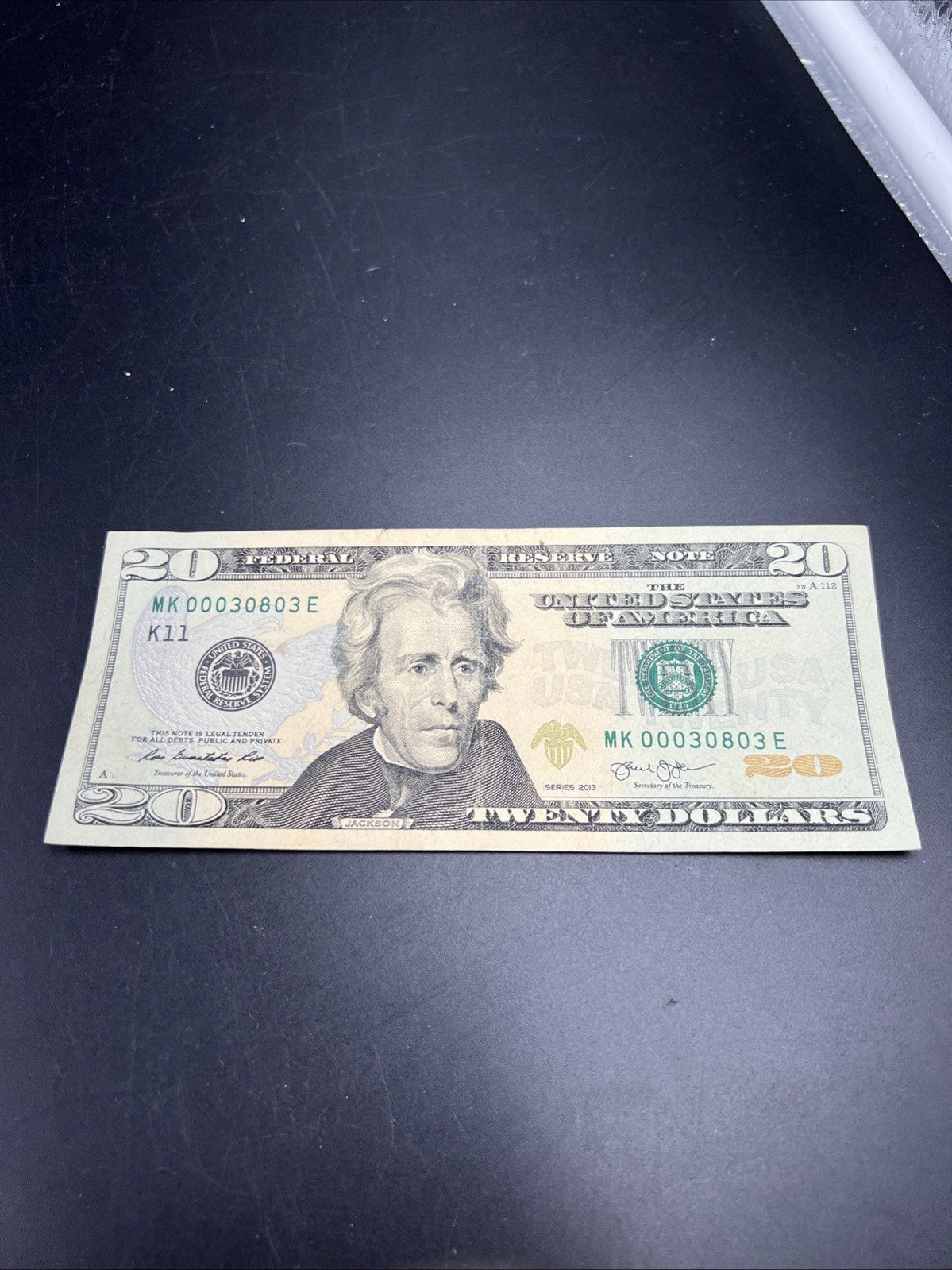 2013 $20 FRN Federal Reserve Note Circulated Neat Serial # 00030803