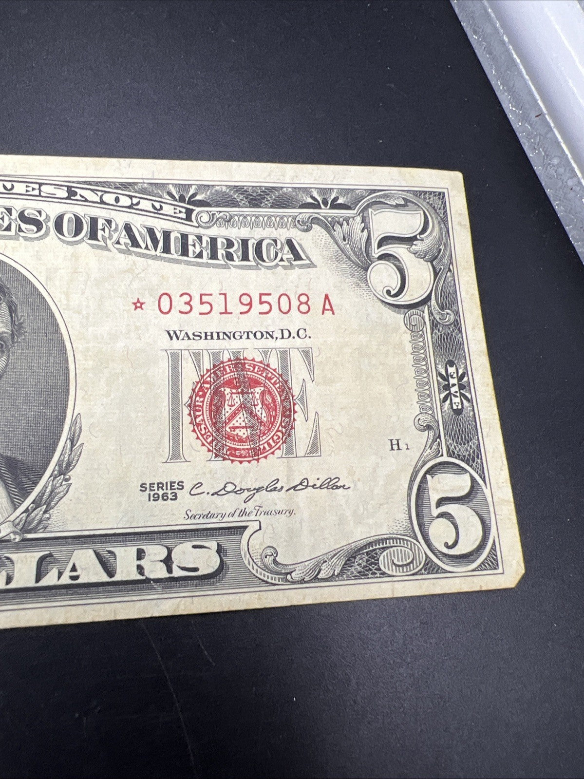 1963 * Star USN $5 Five Dollar United States Note CH VF details Reverse Writing